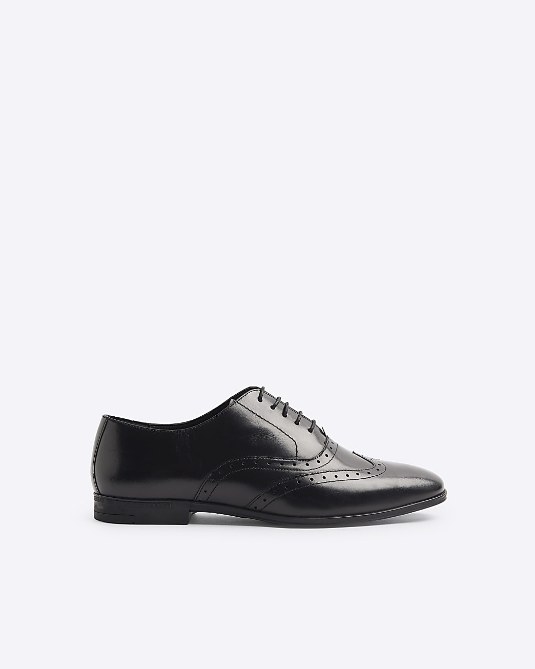 Black Leather Wide Fit Oxford Brogues | River Island UK & IE