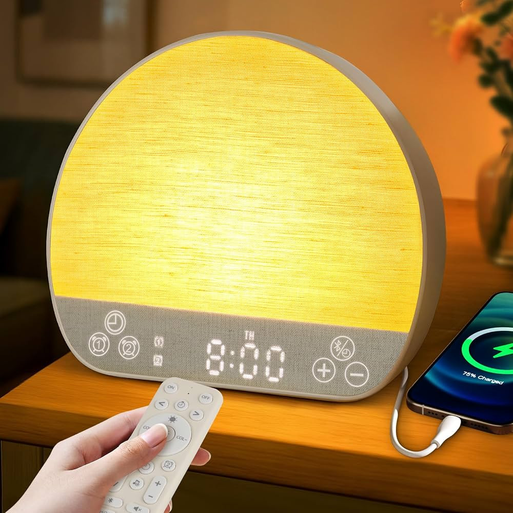 JONRRYIN Sunrise Alarm Clock Sound Machine, Wake Up Light - Bluetooth Speaker, Dual Alarms, Dimma... | Amazon (US)