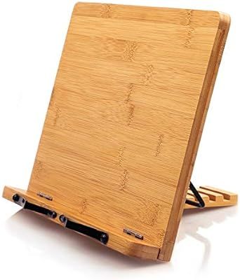 Bamboo Book Stand Cookbook Holder Desk Reading with 5 Adjustable Height, Foldable and Portable Ki... | Amazon (US)