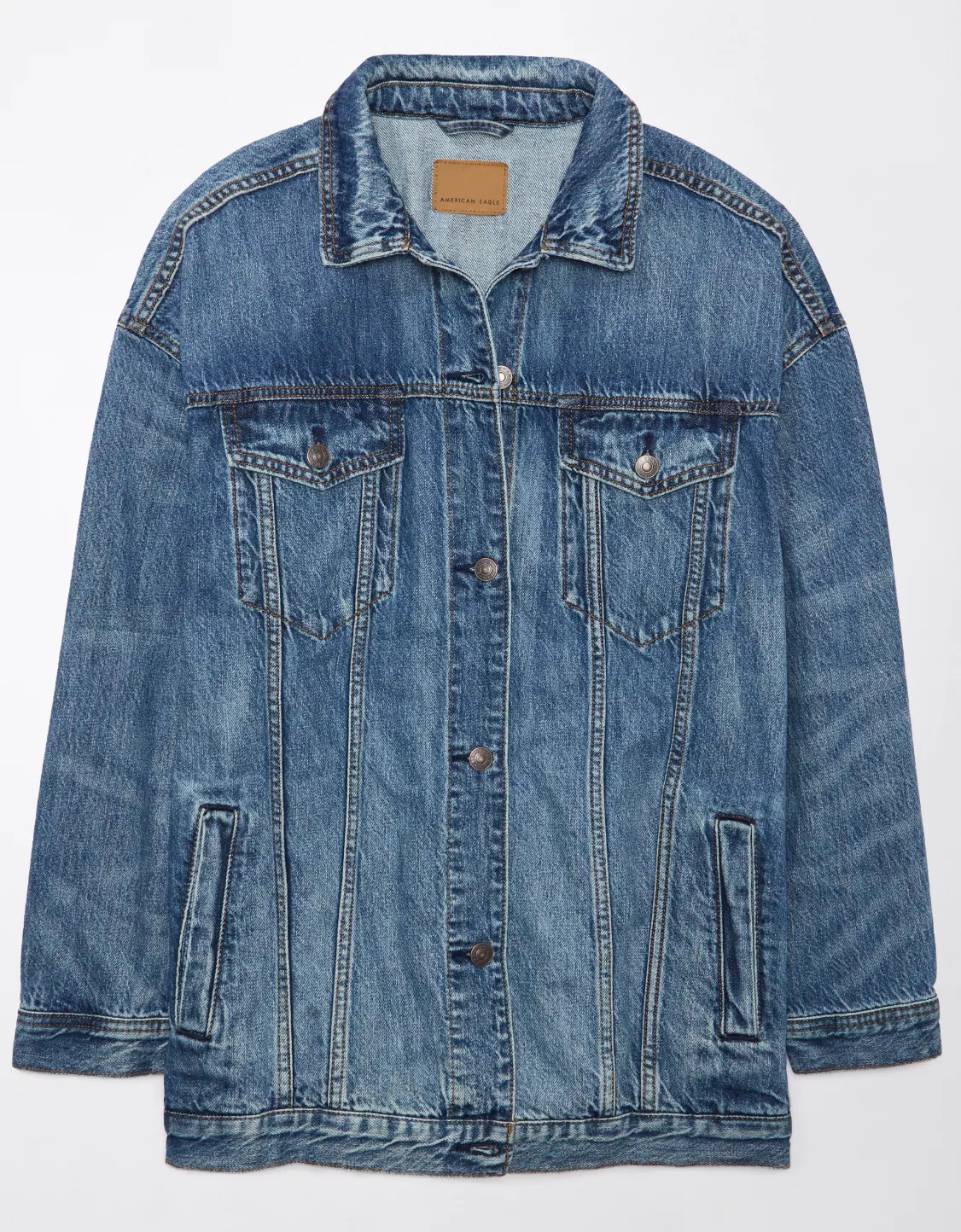 AE Strigid Oversized Boyfriend Denim Jacket | American Eagle Outfitters (US & CA)