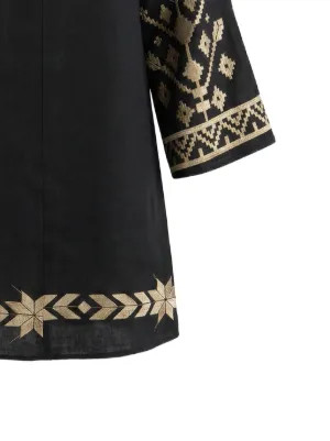 GREEK ARCHAIC KORI Embroidered Linen Dress | Black | FARFETCH | Farfetch Global