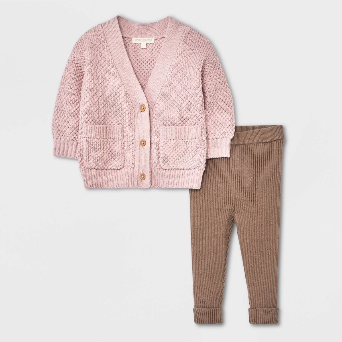 Grayson Collective Baby Girls' Cardigan & Ribbed Leggings Set - Light Pink/Brown | Target