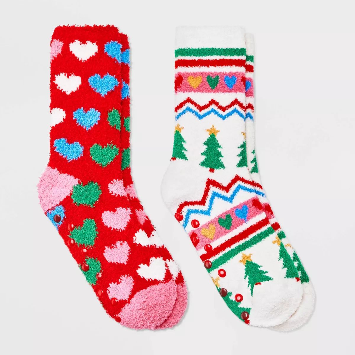 Kids' 2pk Hearts & Fairisle Cozy Crew Socks - Cat & Jack™ Cream | Target