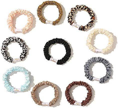 Scrunchies Silk Satin Hair Ties - Small Mini Thin Elestics Ponytail Holder Hair Bands Skinny Scru... | Amazon (US)