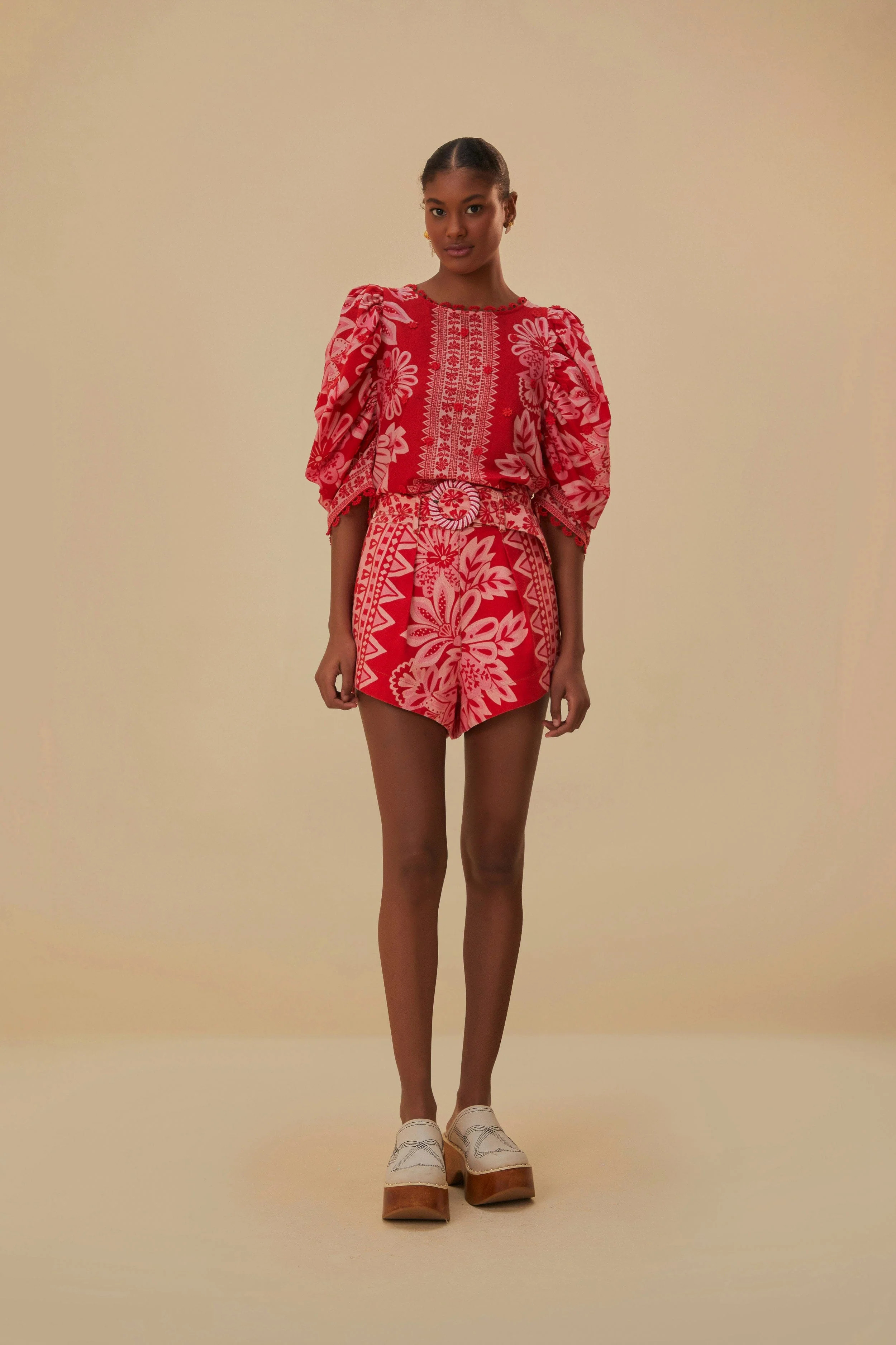 Flora Tapestry Red Shorts | Farm Rio UK