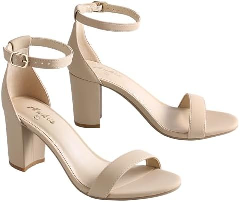 Ankis Heels for Women Open Toe Ankle Strap Chunky Heel Sandals 2.75 Inch | Amazon (US)