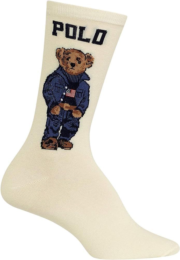 Women's Americana Bear Knit Crew Socks, Ivory, 9-11 | Amazon (US)