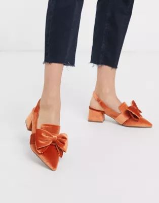 ASOS DESIGN Salsa slingback mid-heels with bow in orange velvet | ASOS US