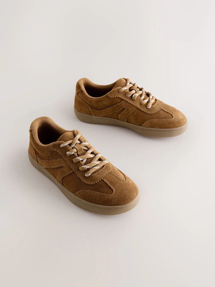 Tan Brown Suede Standard Fit (F) Retro Trainers | Next US