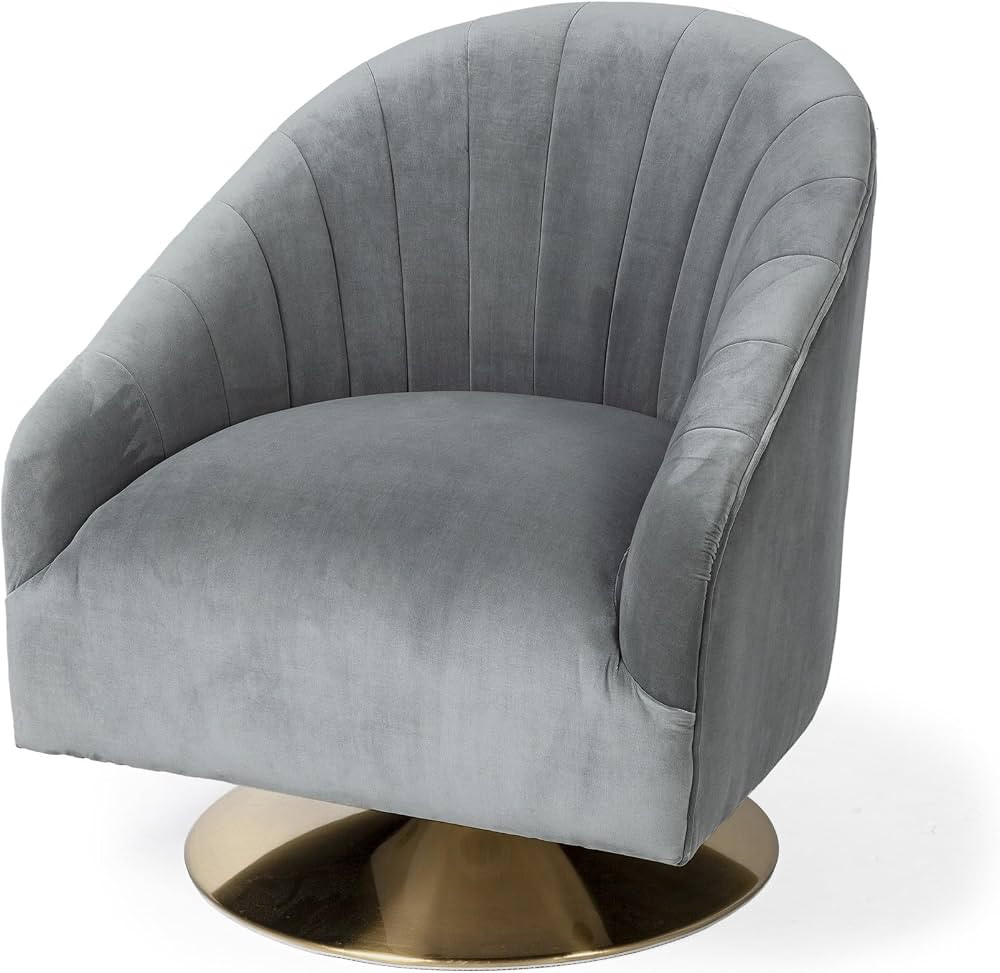 HomeRoots Gray Velet Covered Seat Accent Chair with Gold Swivel Base | Amazon (US)