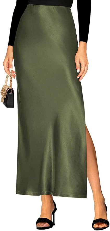 Women's 2026 Summer Satin Maxi Skirts High Waisted Spring Silk Casual A-Line Cocktail Party Long ... | Amazon (US)