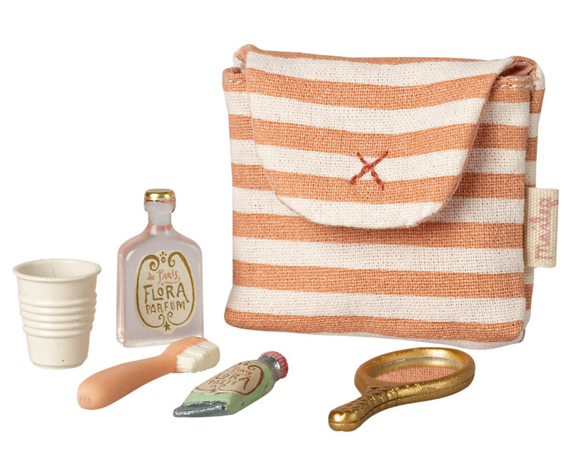 Maileg | Toothbrush set in bag, Mouse - Coral stripe - Orange / One Size | Janie and Jack