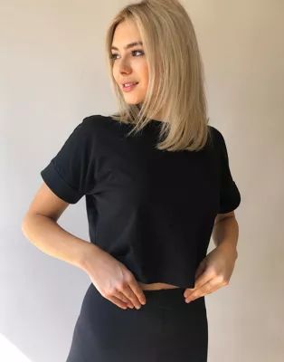 ASOS DESIGN crop t-shirt with roll sleeve in black | ASOS (Global)