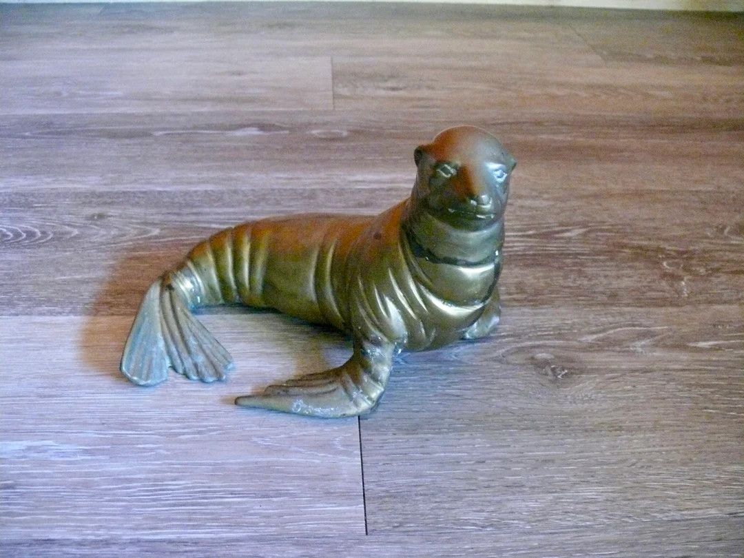 Large Brass Sea Lion Figurine, Vintage Ocean Wildlife Statue Paperweight Desk Decor | Etsy (US)