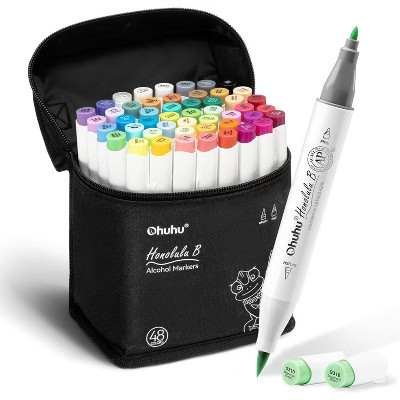 Ohuhu Alcohol Markers Brush Tip -Double Tipped Art Marker Set for Artist Adults Coloring Illustration -48 Colors -Brush & Fine -Honolulu B -Refillable | Target