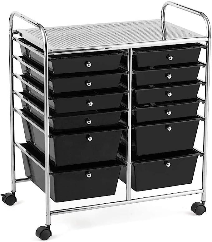 ReunionG 12-Drawer Storage Cart, 12 Drawer Trolley, Rolling Organizer Cart, Scrapbook Paper Organ... | Amazon (US)