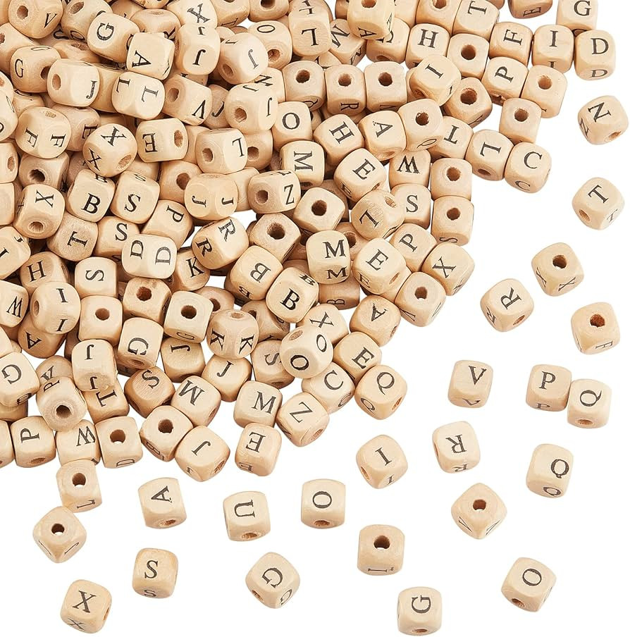 PH PandaHall 1060pcs 10mm Alphabet Wooden Beads Random Natural Square Wooden Beads 3~4mm Hole Woo... | Amazon (US)