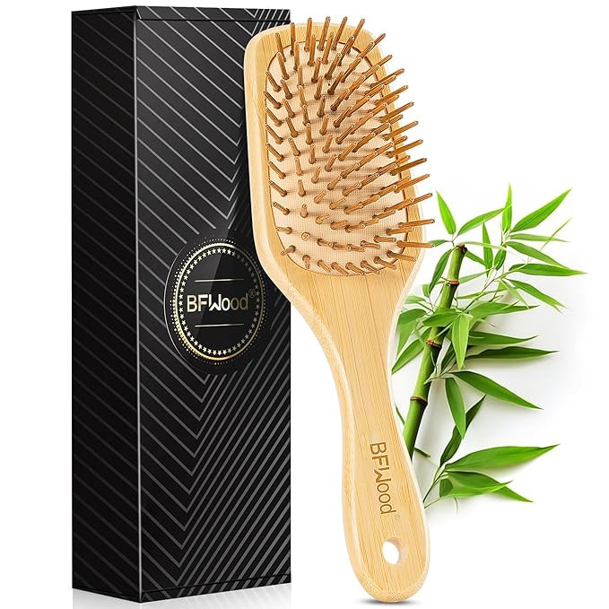 BFWood Bamboo Paddle Hairbrush with Bamboo Bristles for Massaging Scalp | Amazon (US)