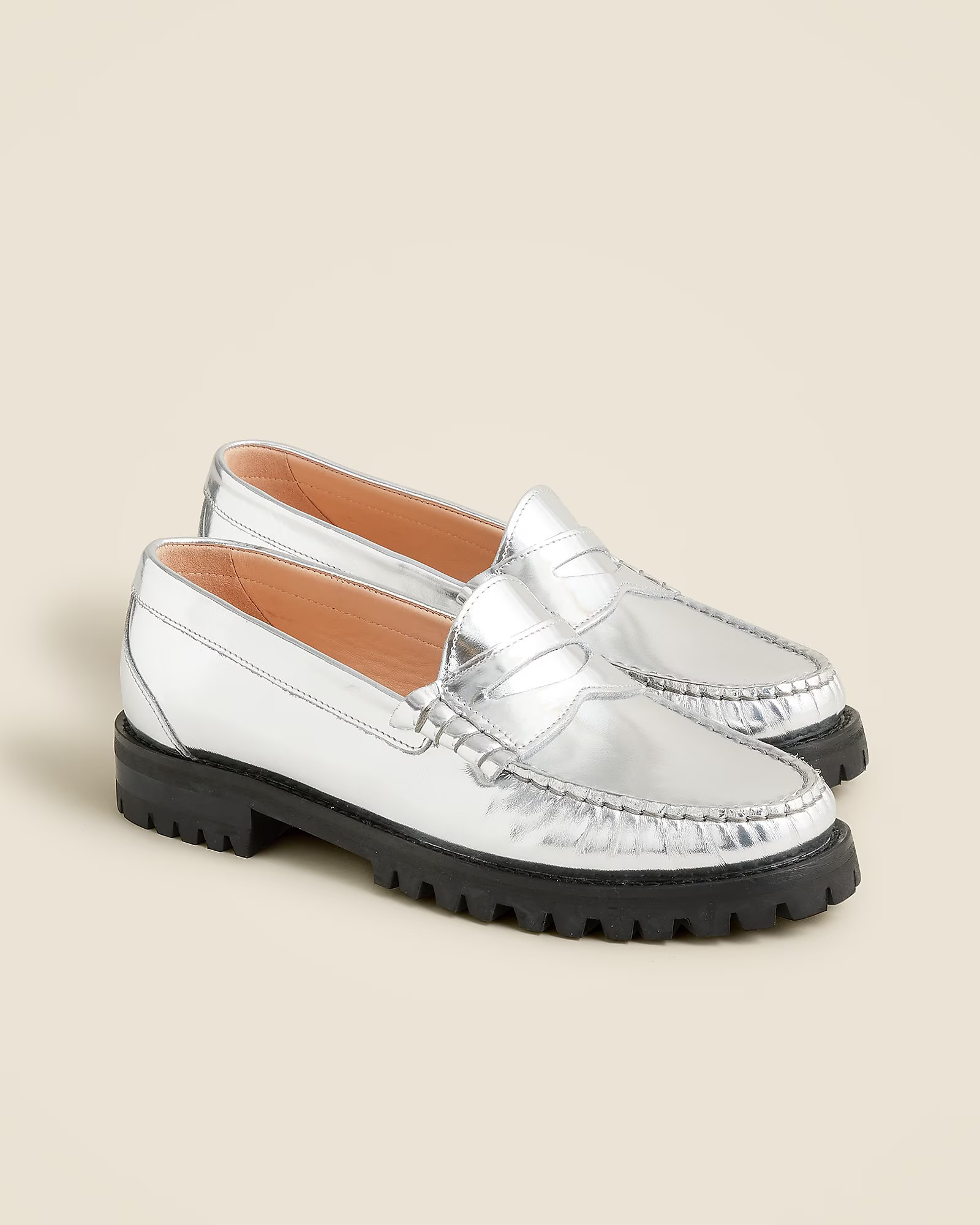 Winona lug-sole penny loafers in metallic leather | J. Crew US