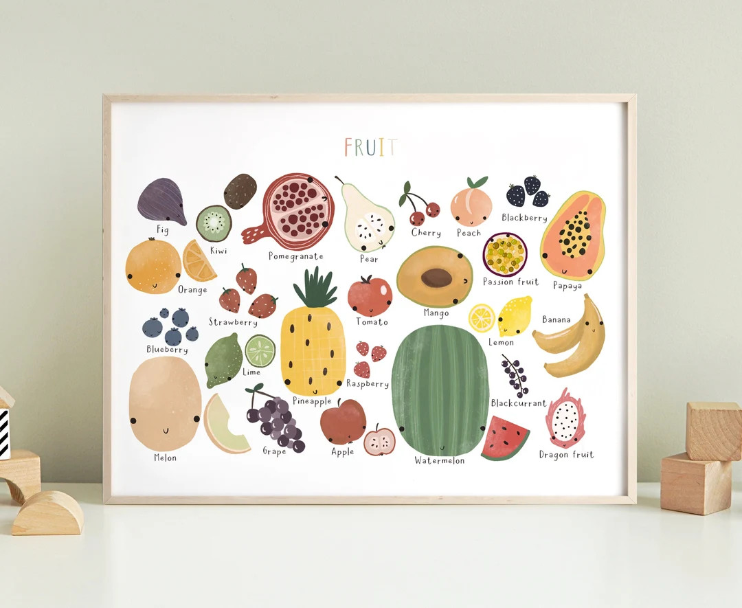 Fruit Chart Poster, Educational Print, Montessori Playroom Print, Fruit Print, Playroom Prints, S... | Etsy (US)