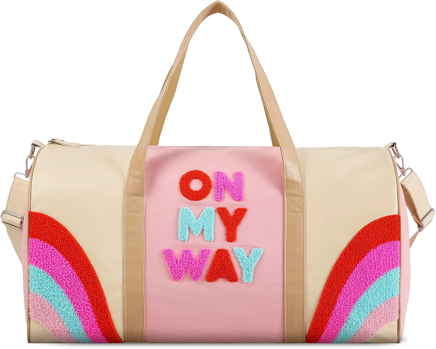 DYSHAYEN Chenille Letter Travel Duffle Bag Large PU Leather Weekender Overnight Bag for Women Car... | Amazon (US)