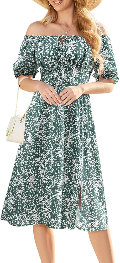 Meetjen Women's Floral Print Summer Beach Dress Midi Casual Short Sleeves Flowy A Line Dresses 20... | Amazon (US)