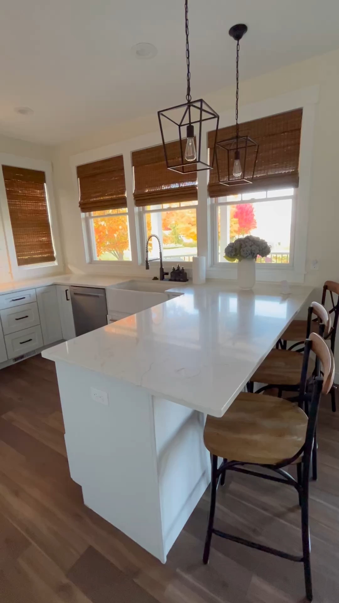 Our farmhouse pendant lights in our lake house kitchen. No glass! 👍👍