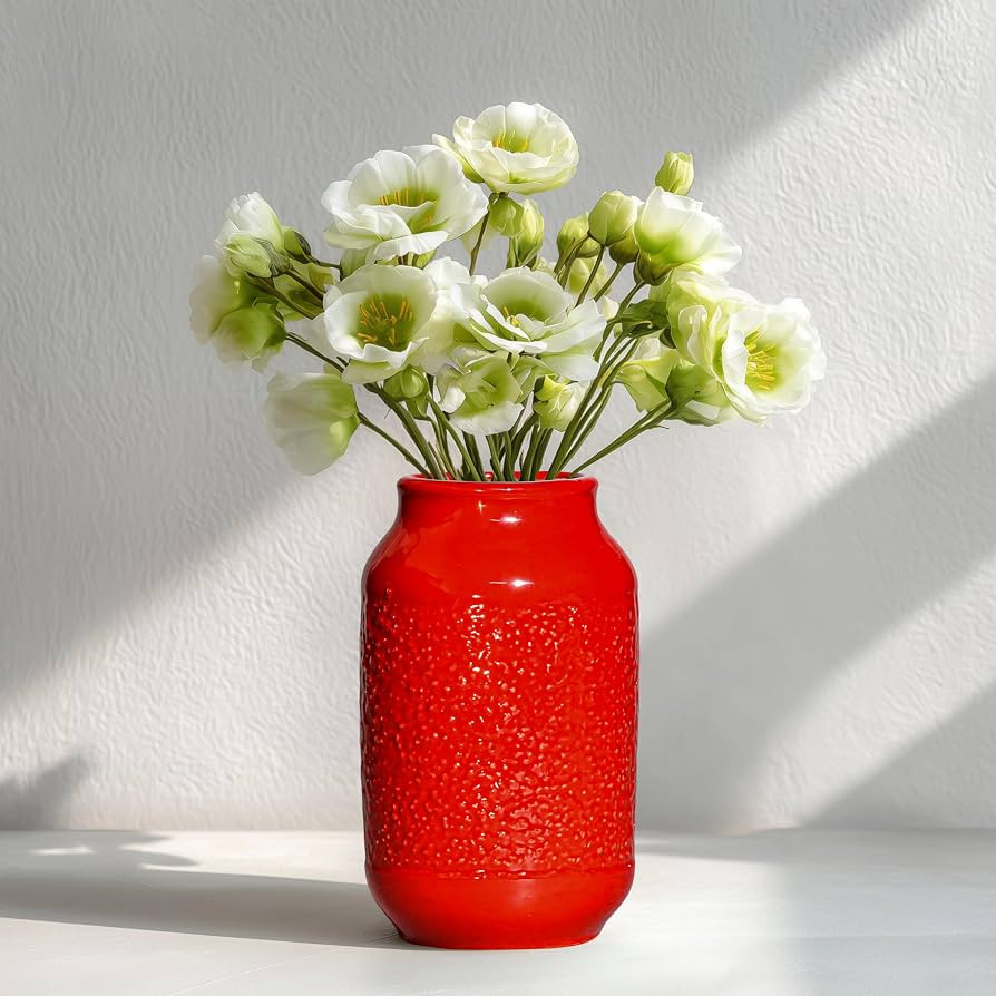 Red Ceramic Vase for Home Decor - 9 Inch Boho Modern Flower Vase for Pampas Grass, Pottery Decora... | Amazon (US)