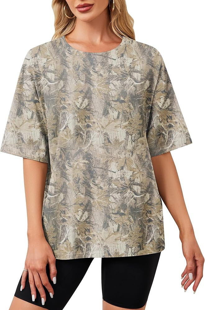 Camo Shirt Women Oversized Short Sleeve T-Shirts Crew Neck Camouflage Shirt Teen Girls Casual Loo... | Amazon (US)