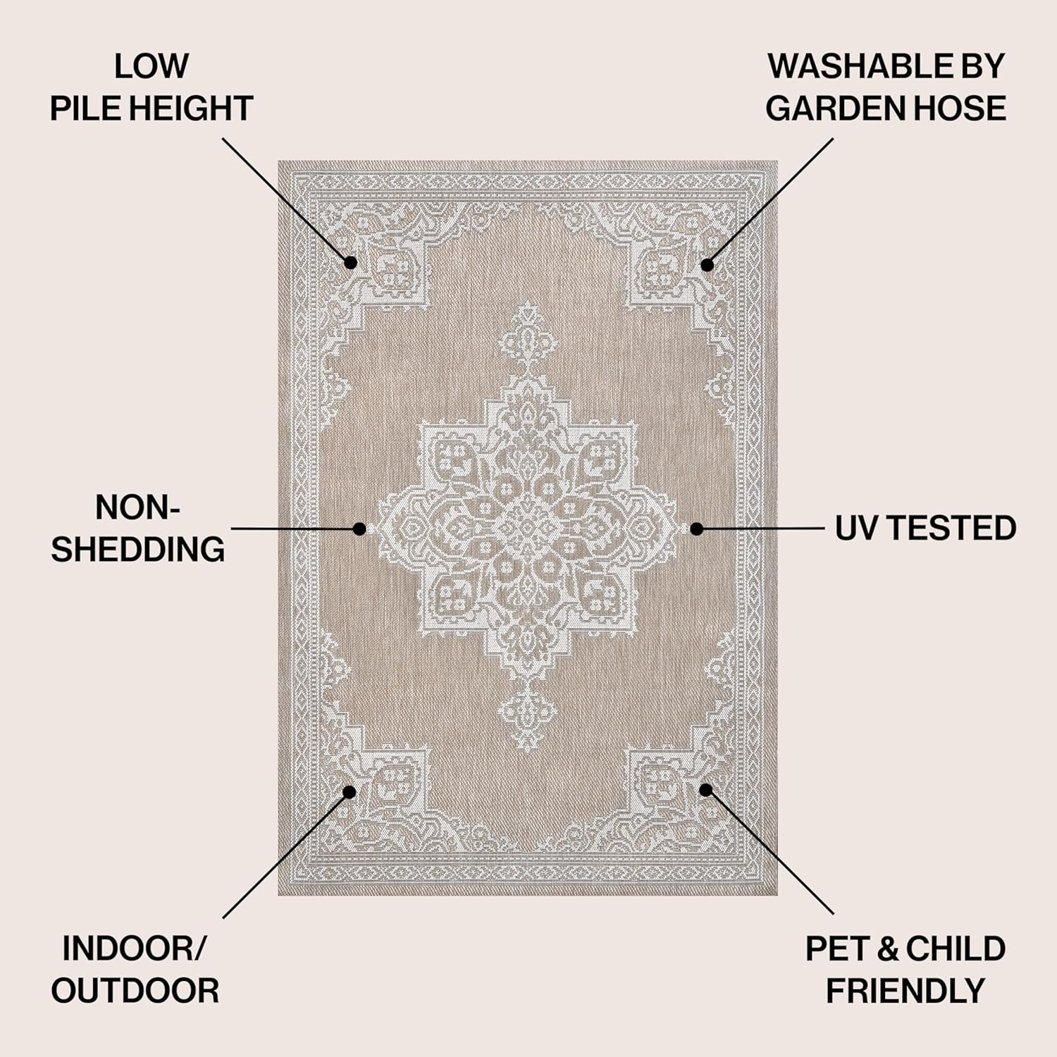 JONATHAN Y Vintage Medallion Indoor Outdoor Area Rug 4X6 Beige/Cream, Arden Casual for Backyard, ... | Amazon (US)