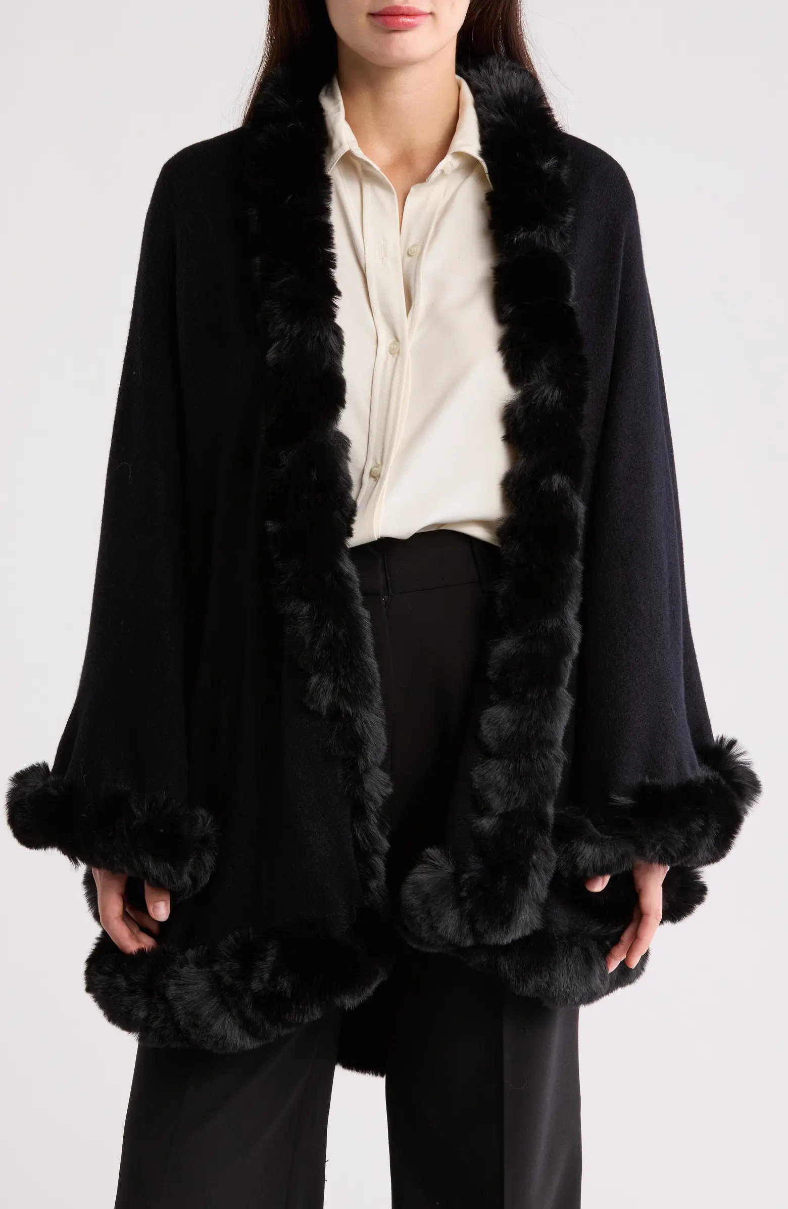 La Fiorentina Faux Fur Trim Ruana | Nordstromrack | Nordstrom Rack
