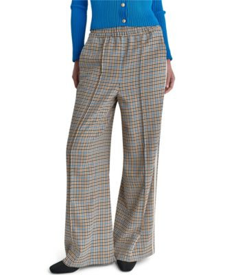 Bcbg Women's Mid-Rise Plaid Wide-Leg Track Pants - Camel/electric Sein | Macy's