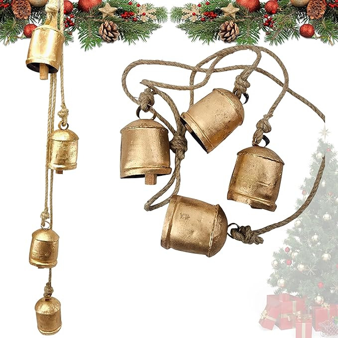 Harmony 4 Cow Bells Cluster on Rope Large Rustic Vintage Lucky Cow Bells On Rope Wall Hanging Dé... | Amazon (US)