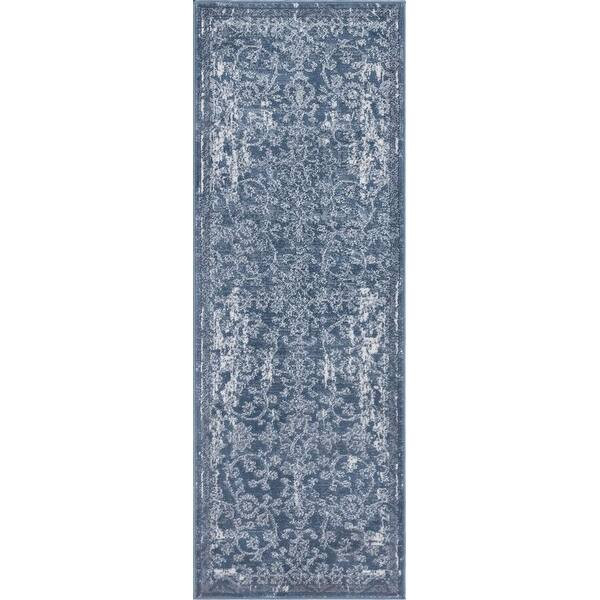Porch & Den Rask Scrolling Floral Vine Area Rug - 2'2 x 6' Runner - Blue | Bed Bath & Beyond