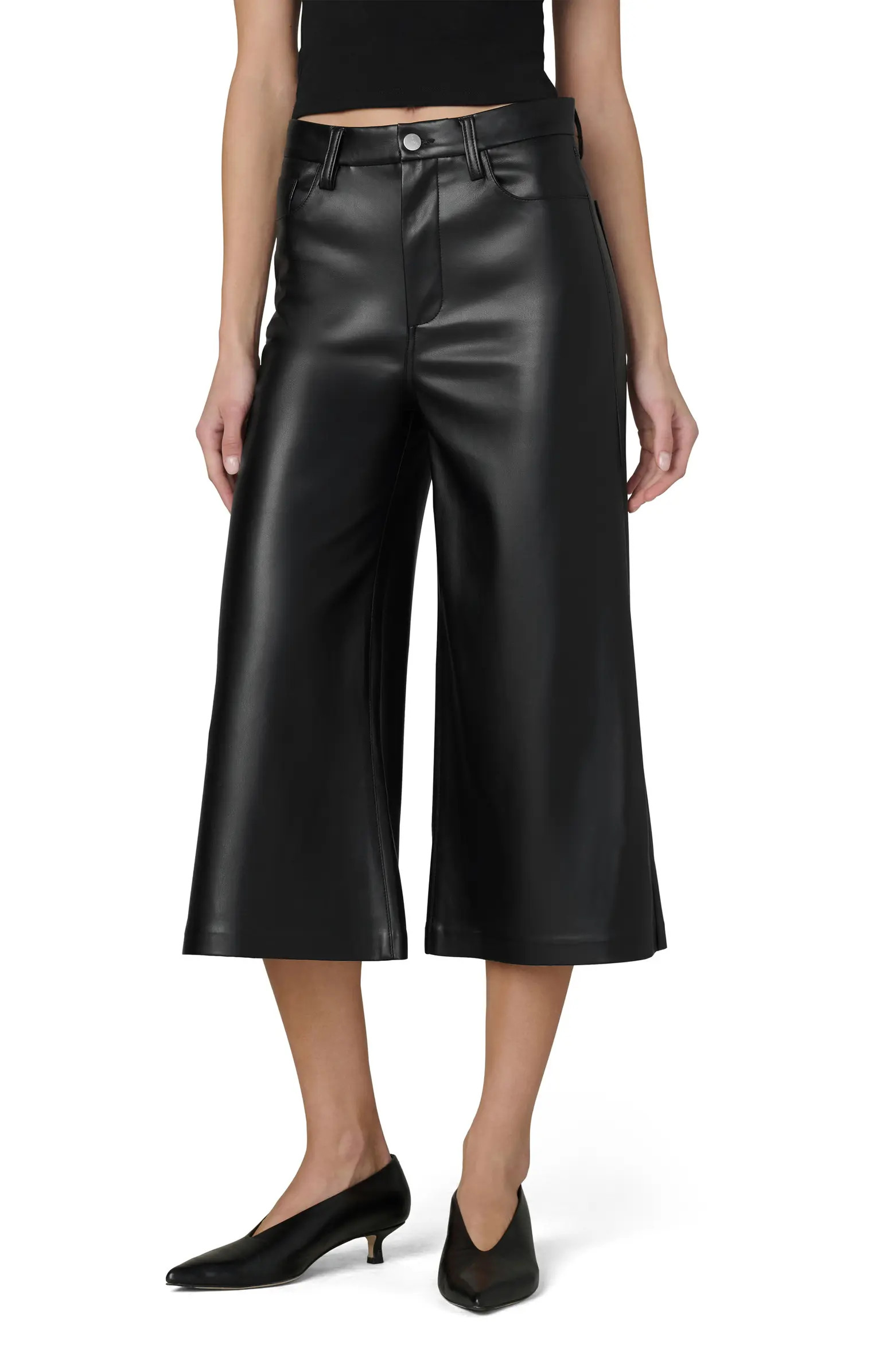 The Culotte Faux Leather Crop Wide Leg Jeans | Nordstrom