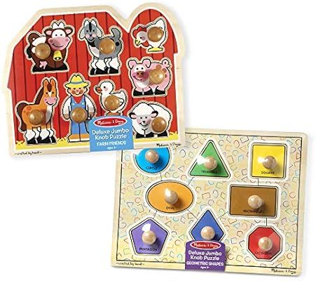 Melissa & Doug Jumbo Knob Puzzles - Shapes and Farm Animals | Amazon (US)