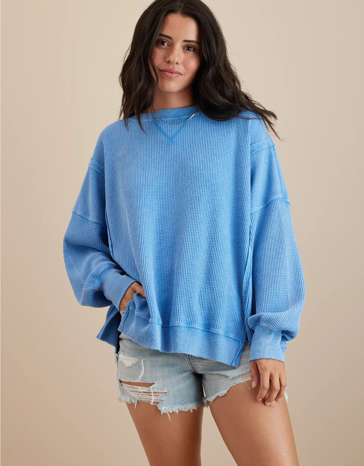 AE Oversized Big Hug Waffle Sweatshirt | American Eagle Outfitters (US & CA)