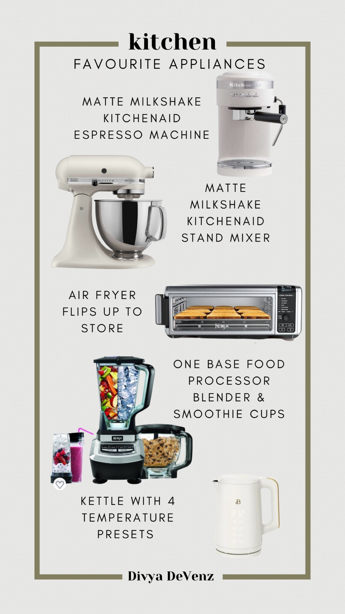 We see and use these daily and have them out on our counter so the aesthetic of kitchen appliances matters as much as their functionality. This kettle, stand mixer, air fryer, food processor system with blender and smoothie cups + espresso machine are well loved in our home  

#LTKMostLoved 

#LTKhome