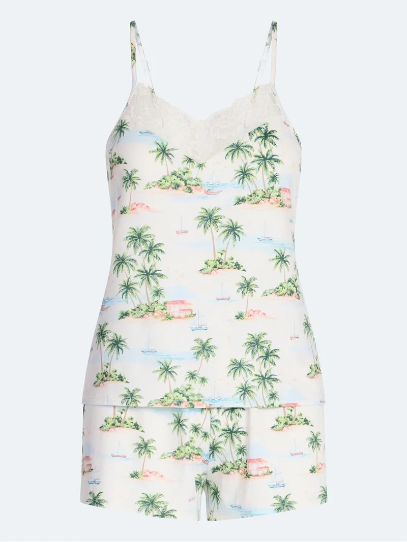 Joyspun Women\u2019s Dreamy Soft Collection Lace Trim Knit Cami and Shorts Set, Sizes XS-3X | Walmart (US)