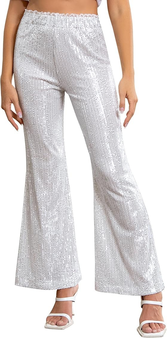 ALISISTER Womens Sequin Pants High Waist Glitter Bell Bottoms Sparkle Wide Leg Palazzo Flared Tro... | Amazon (US)