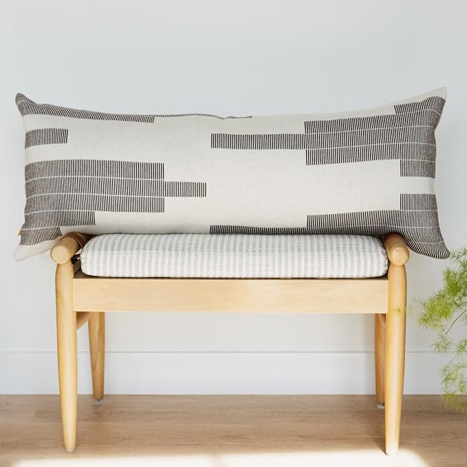 100% Soft Cotton Modern Geometric Lumbar Throw Pillow Cover (14x36, Black & Cream) | Amazon (US)
