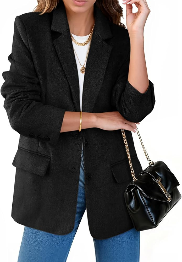 Cicy Bell Women's Woolen Blazer Jackets Casual Long Sleeve Notch Lapel Open Front Work Office Bla... | Amazon (US)