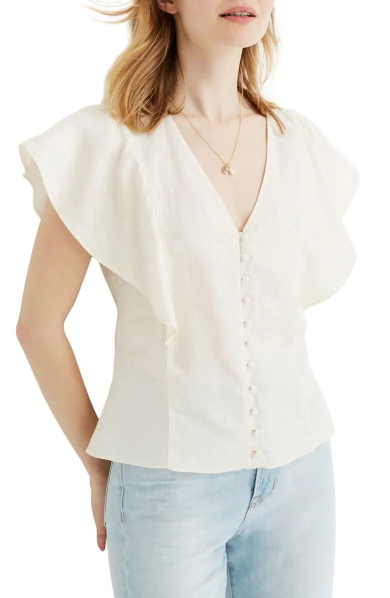 Madewell Carmelina Flutter Sleeve Linen Top | Nordstrom | Nordstrom