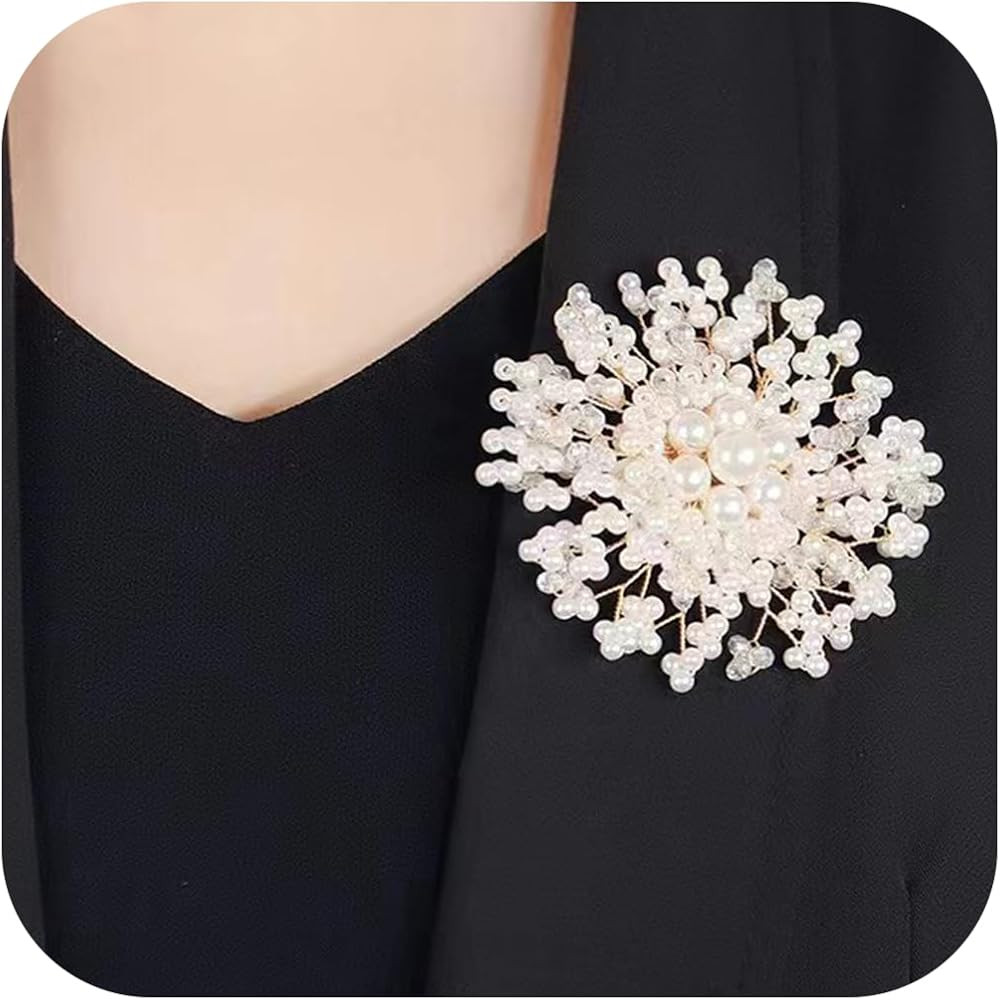 Charm White Pearl Brooch Pins for Women,Striking Large Pearl Flower Statement Costume Pin Gracefu... | Amazon (US)