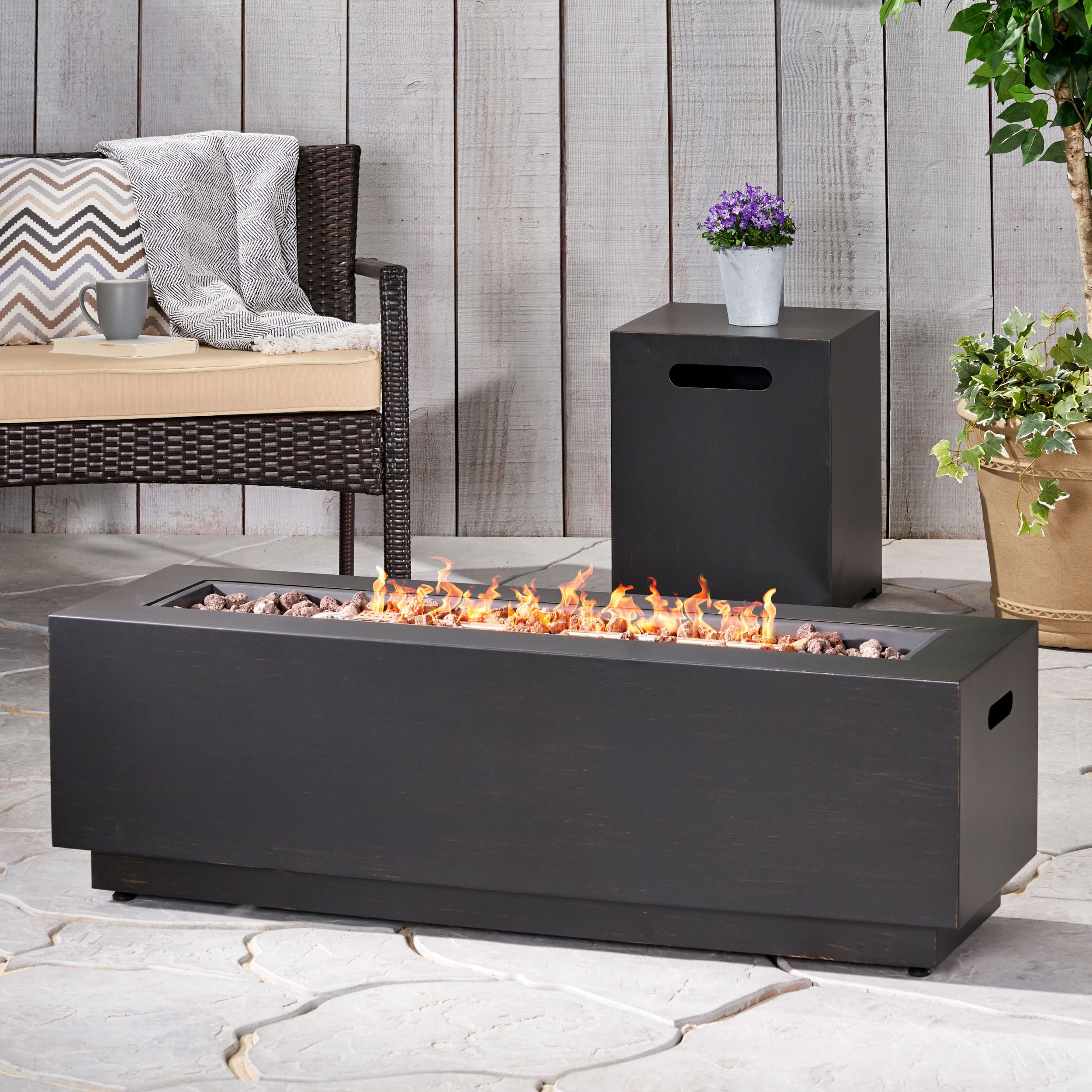 Reign Outdoor Rectangular Fire Pit with Tank Holder, Brushed Brown | Walmart (US)