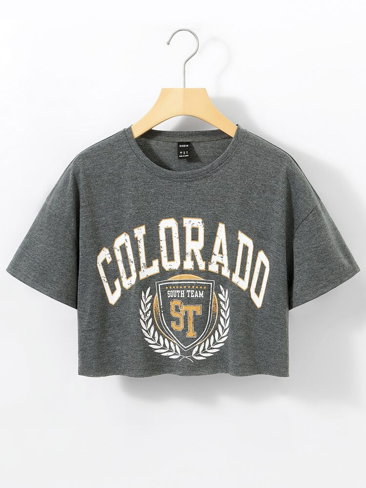 Letter Graphic Drop Shoulder Crop Tee | SHEIN