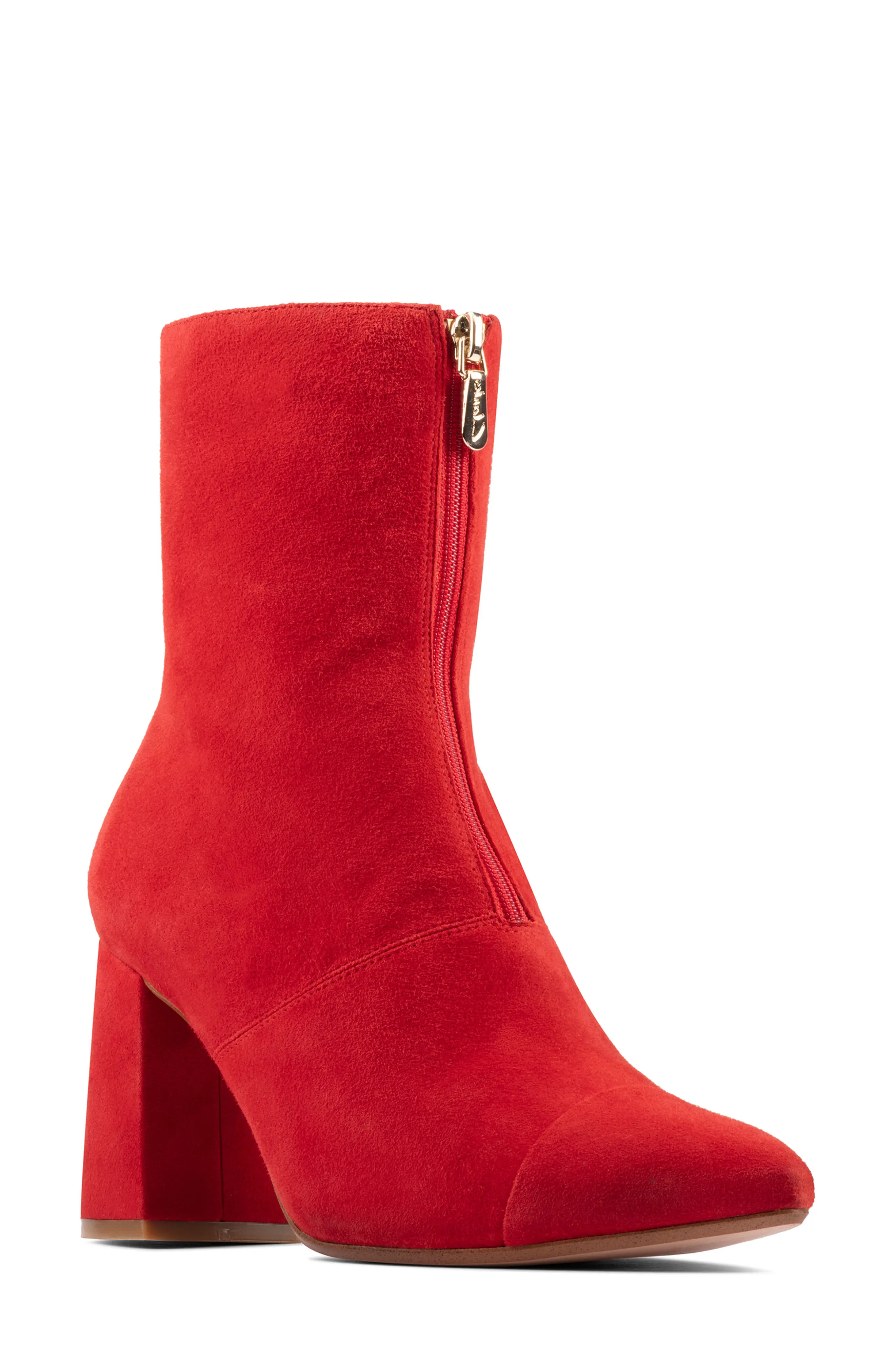 Clarks(R) Laina85 Front Zip Bootie in Red Suede at Nordstrom, Size 10 | Nordstrom