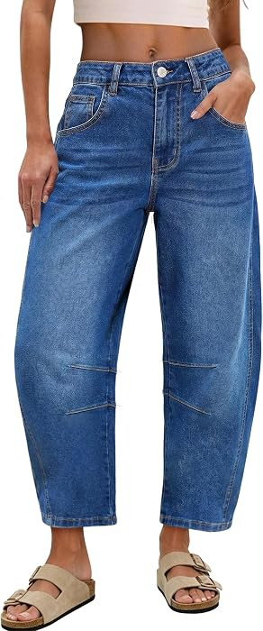 SANMM Jeans for Women Barrel Vintage Cropped High Waisted Denim Pants | Amazon (US)