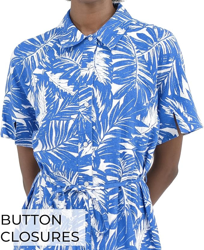 Womens Shirtdress Tie Waist Short Raglan Sleeves Slit Spread Collar Button Midi Work Office Busin... | Amazon (US)