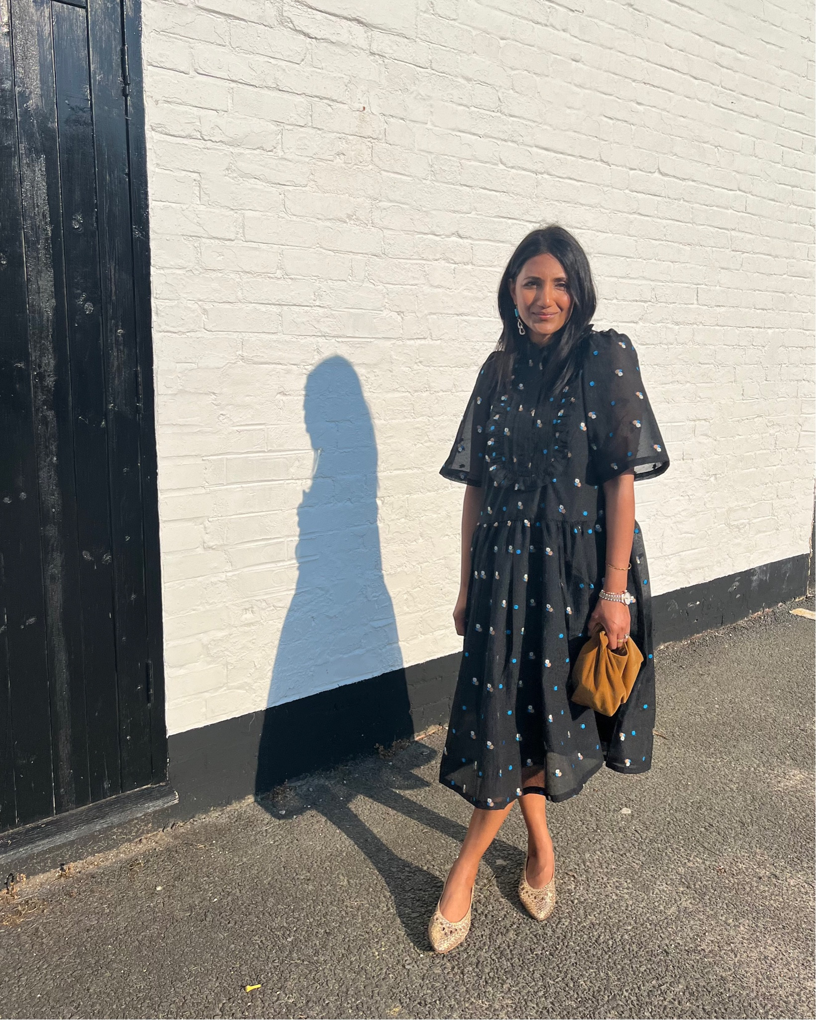 Black dress, black chiffon dress, spotty dress, gold shoes, ballerina pumps, knot bag, suede bag, summer outfit, spring outfit, midi dress, weekend outfit, wedding outfit, coggles, Anthropologie, sezane, Stella nova, brunch outfit

#LTKstyletip #LTKSeasonal #LTKeurope